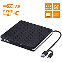 Unidad externa de CD y DVD- Amicool USB 3.0 con grabadora de DVD-CD portátil de tipo C y lector - Plug &amp- Play - bajo…